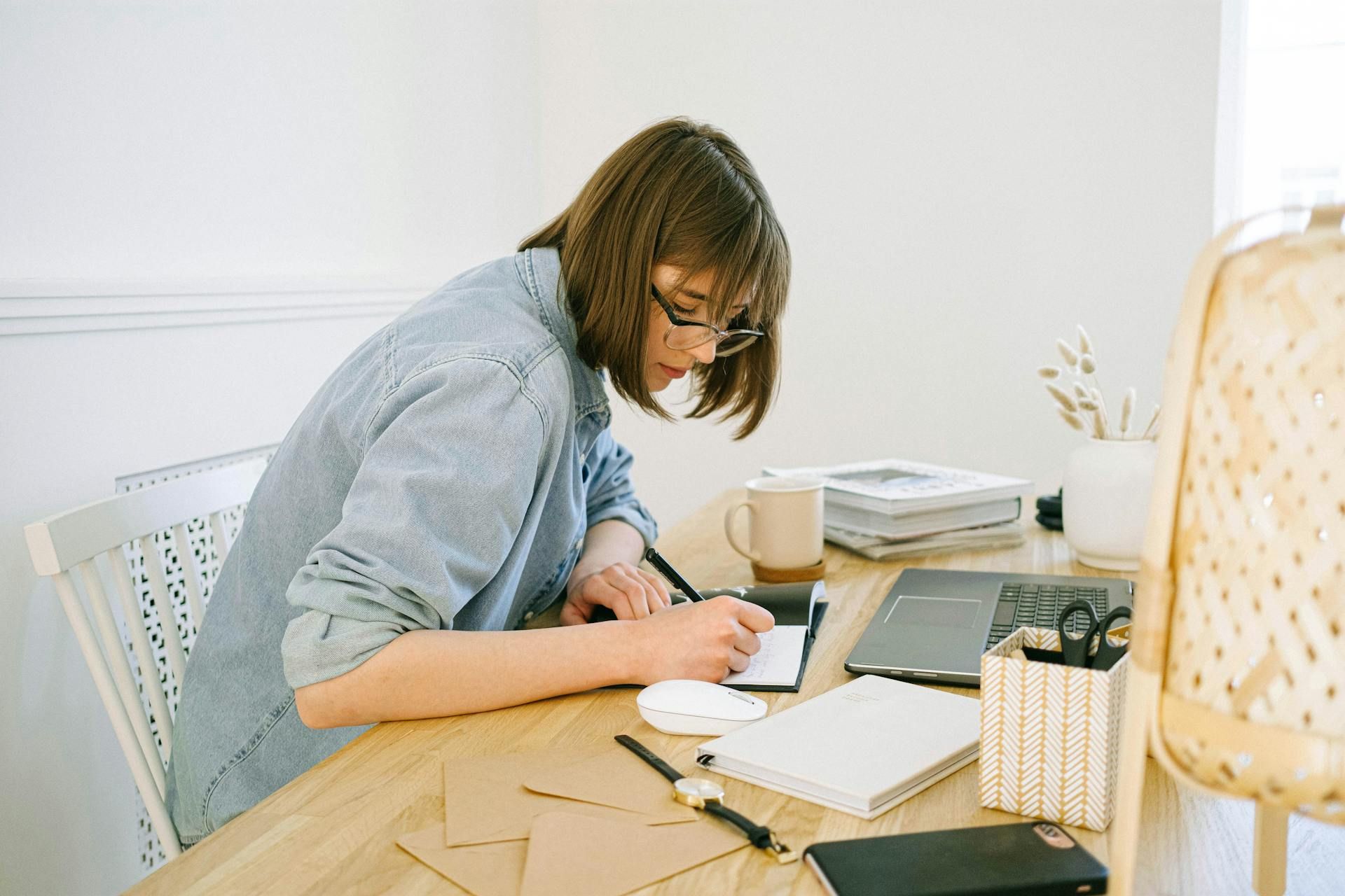 A woman working in her home