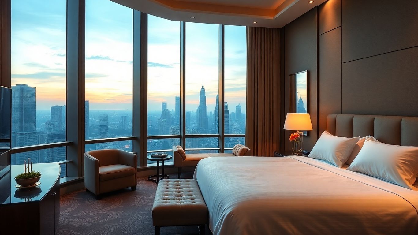 Luxury hotel suite with Kuala Lumpur skyline view