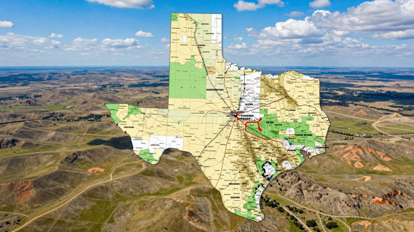 Texas map with cities and geographical features.