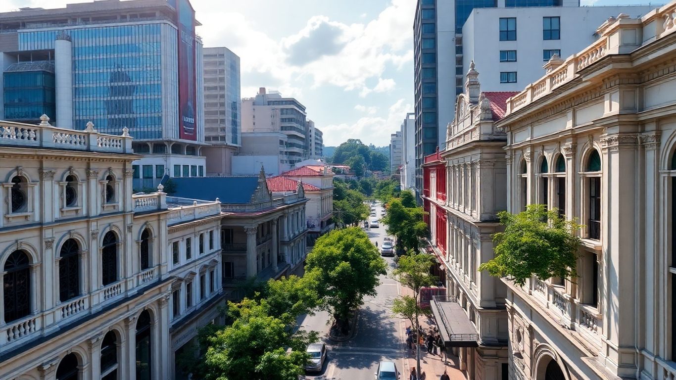 Johor Bahru town cityscape with historical buildings
