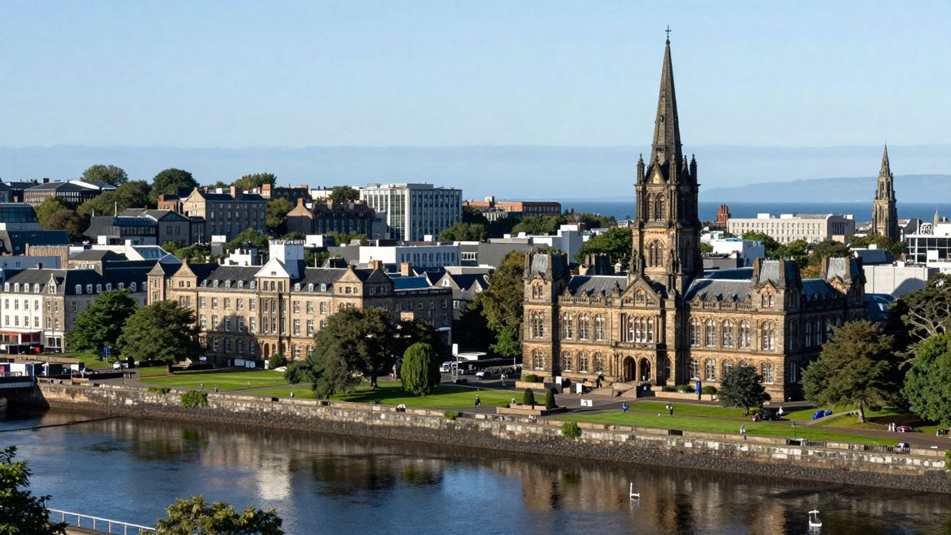 Aberdeen cityscape with granite buildings and River Dee