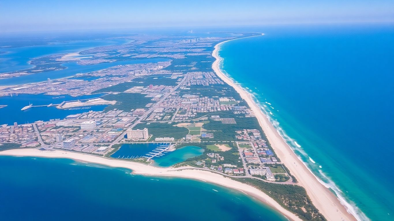 Aerial photo of major Texas coastal cities and coastline