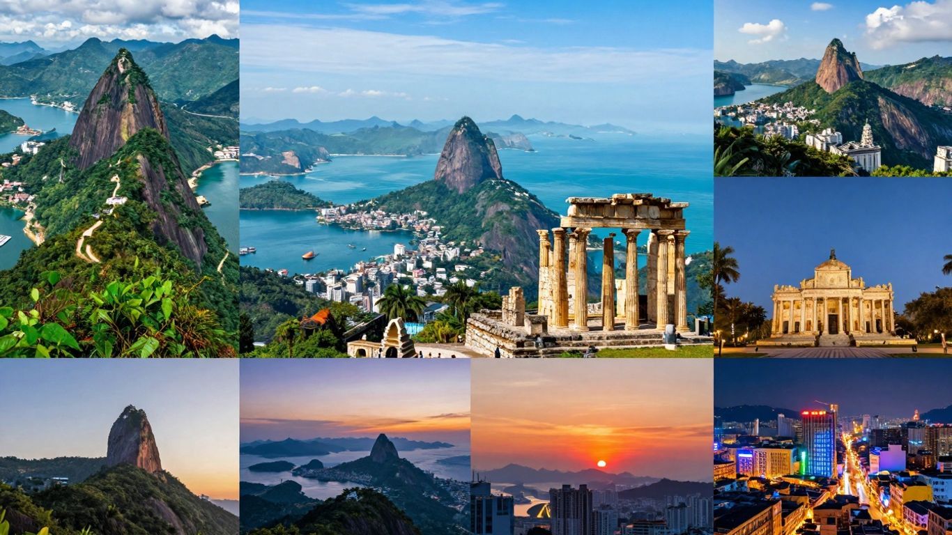Collage of top global tourist destinations and landmarks.