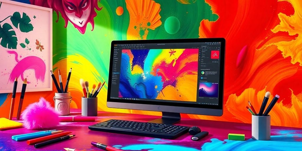 Colorful digital workspace with Affinity Designer tools.
