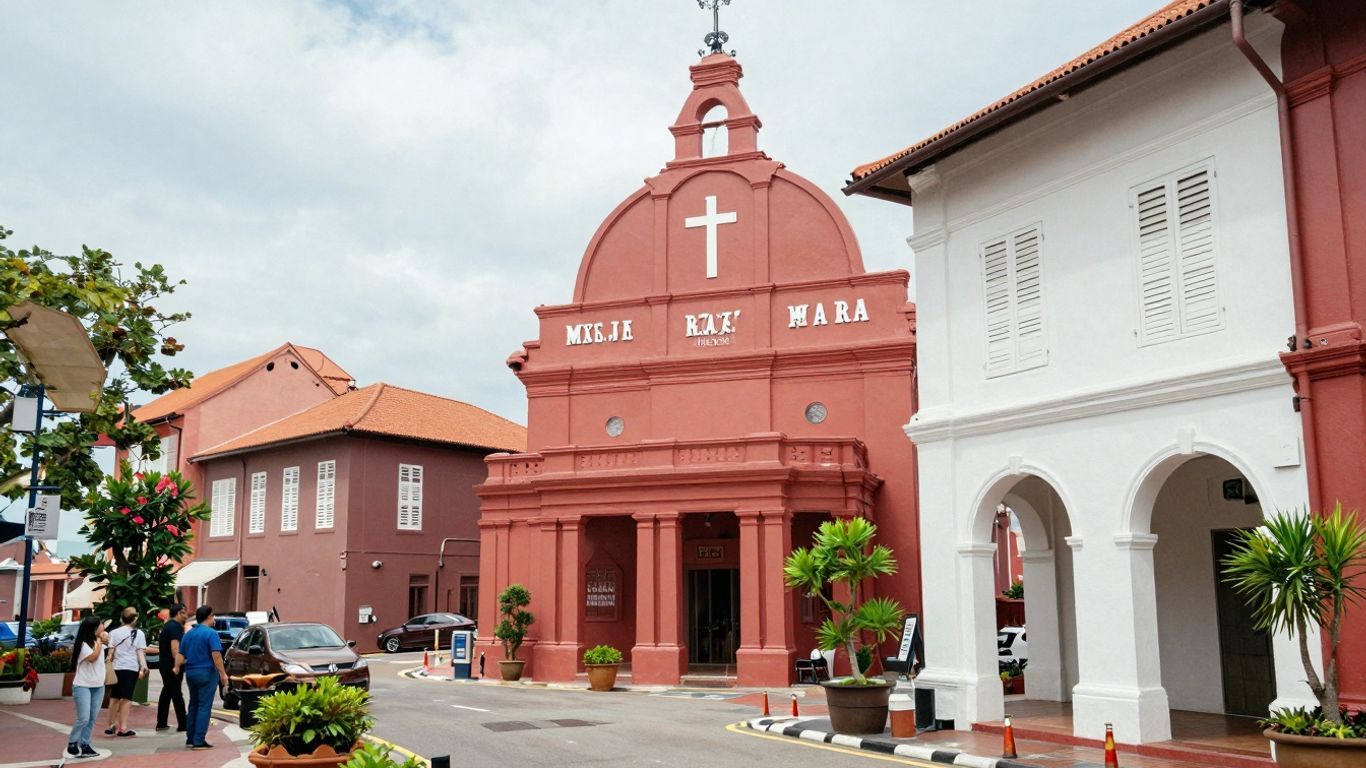 Melaka map with attractions and food icons.