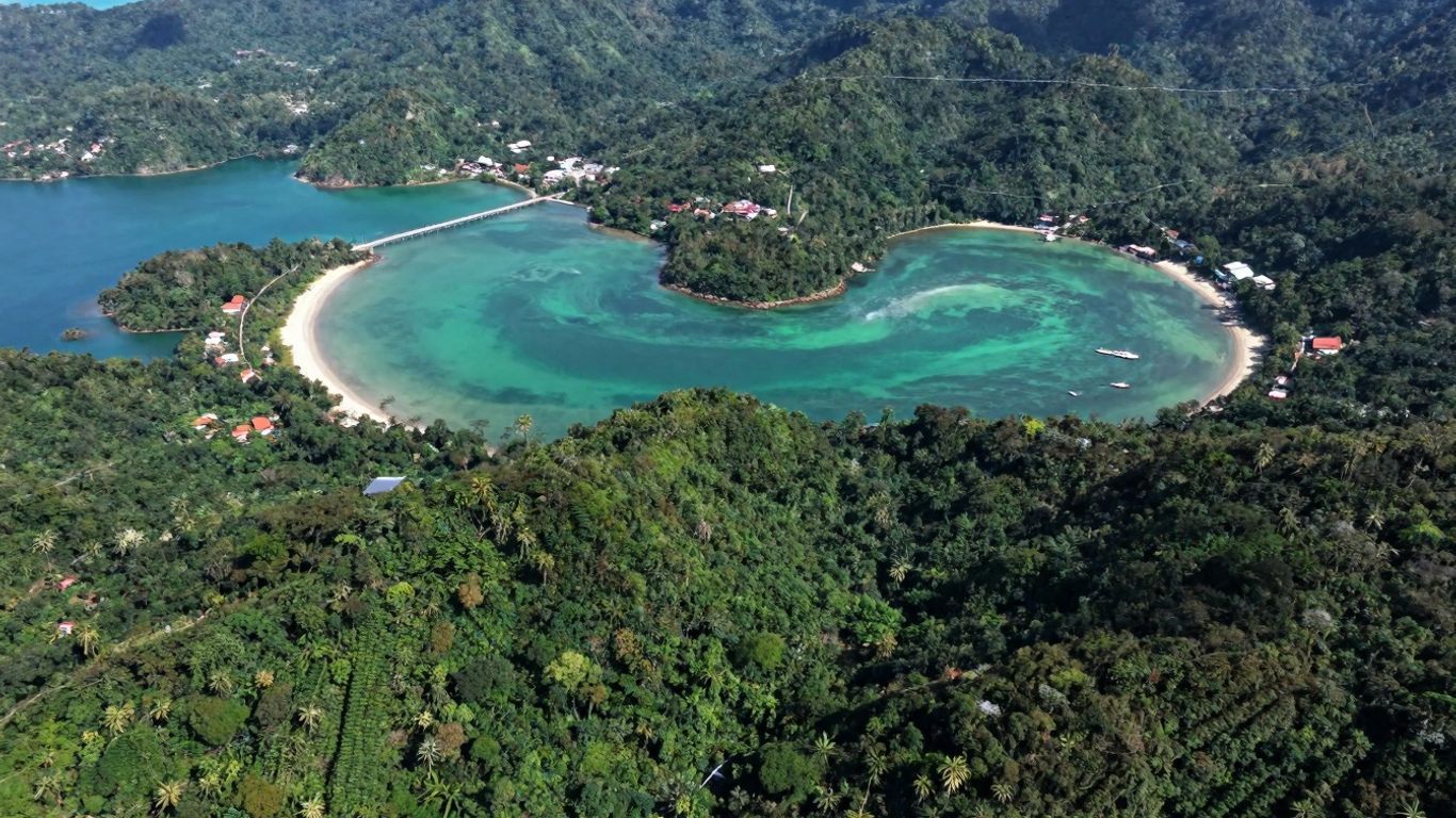 Aerial view of Malaysia's diverse geography and coastlines.