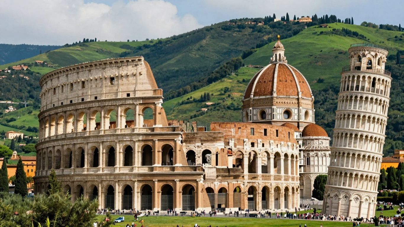 Map of central Italy cities with landmarks.