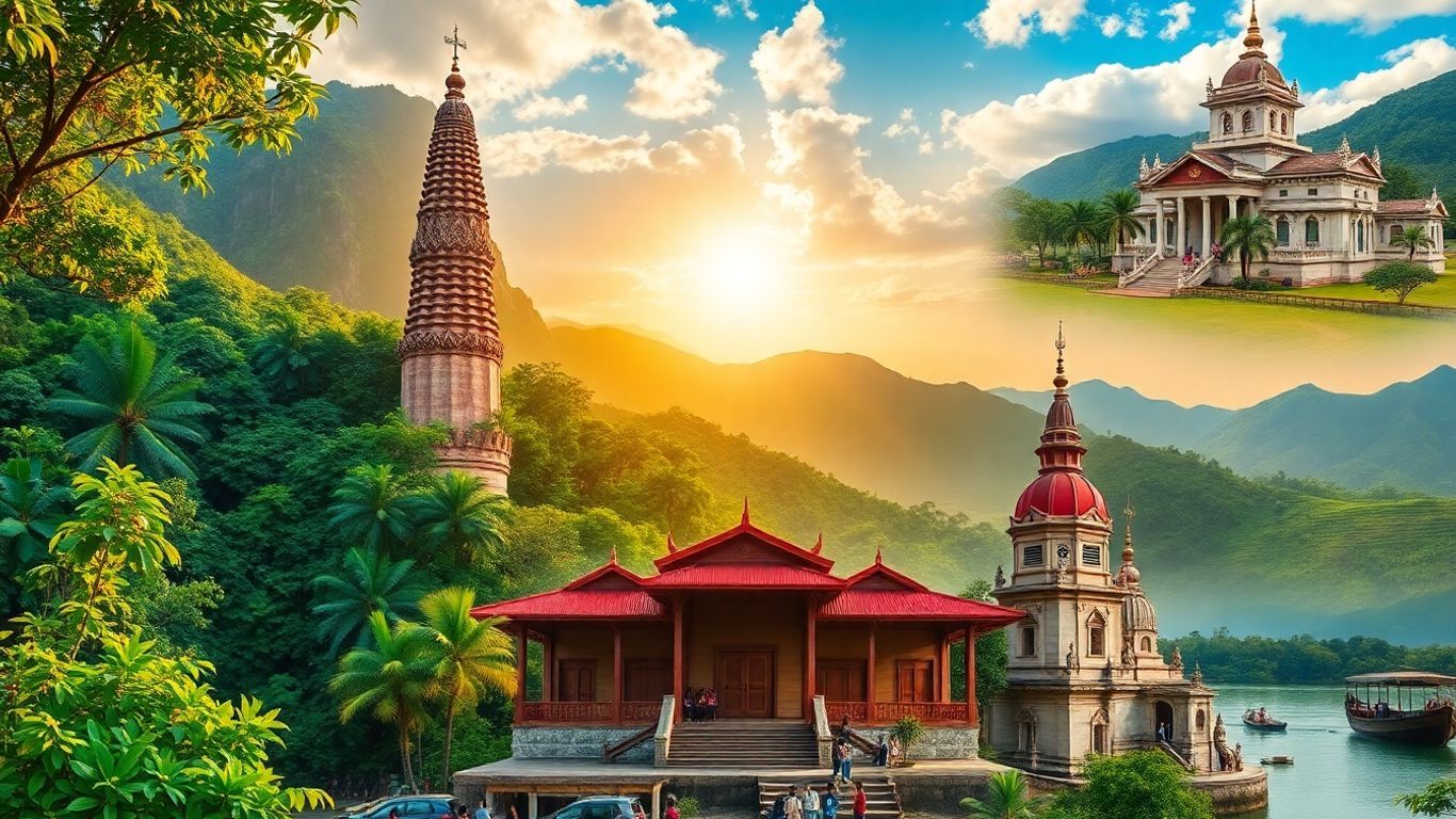 Collage of Malaysia's UNESCO heritage sites and natural wonders.