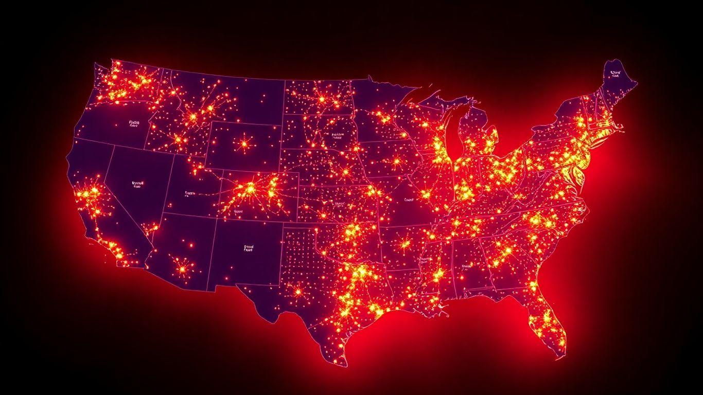 US map with major cities highlighted