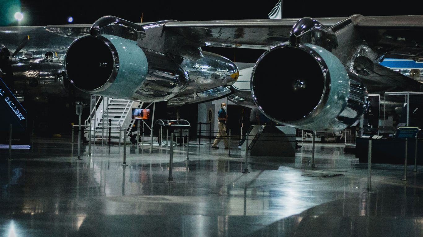 a large airplane on display