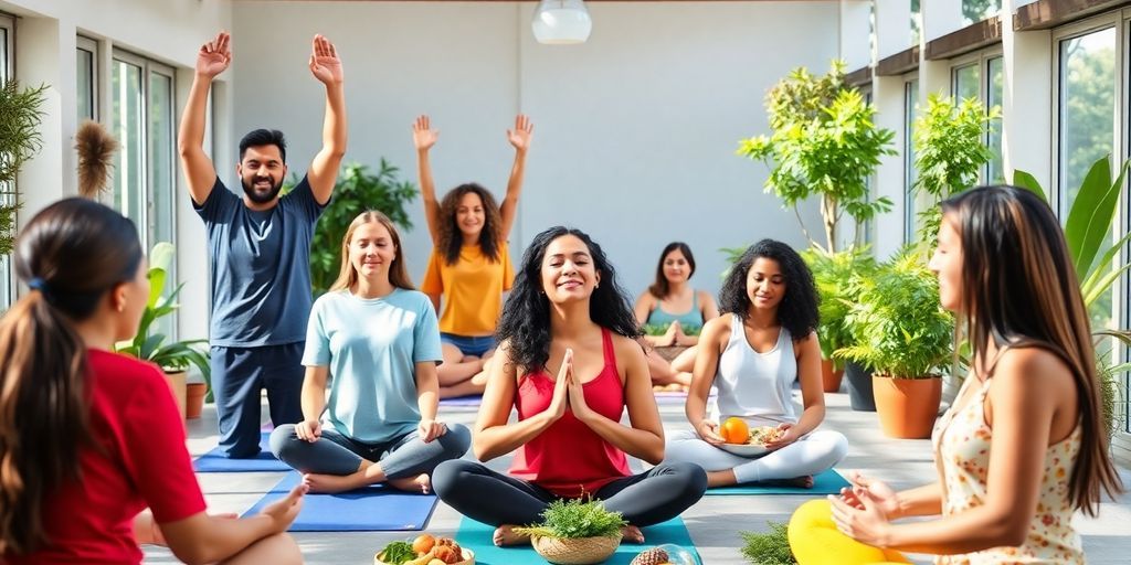 People enjoying health and wellness activities outdoors.