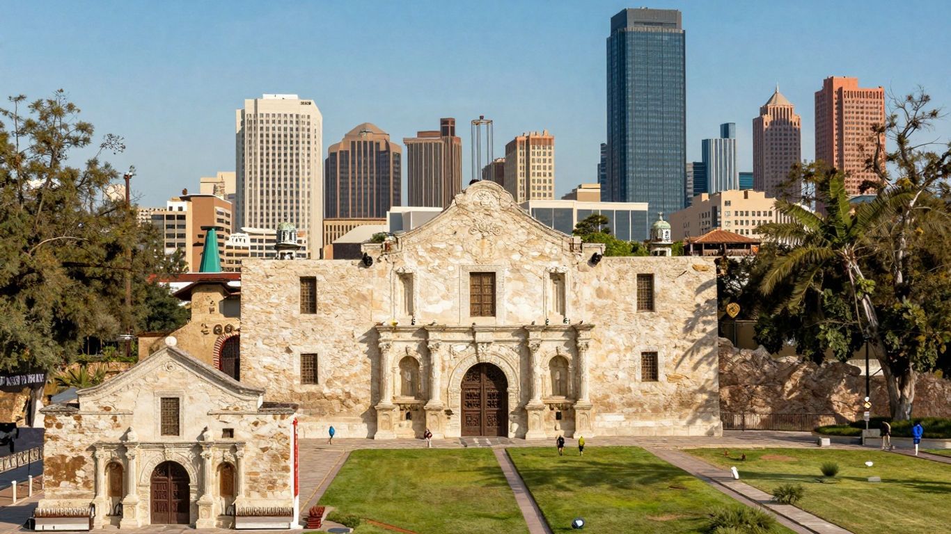 Texas map with cities and landmarks.