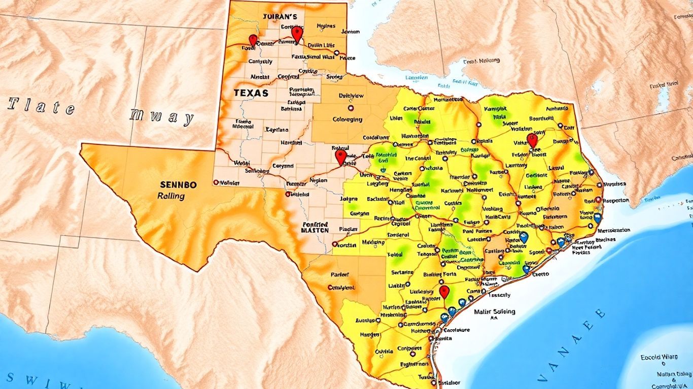 Map of Texas cities and diverse regions.