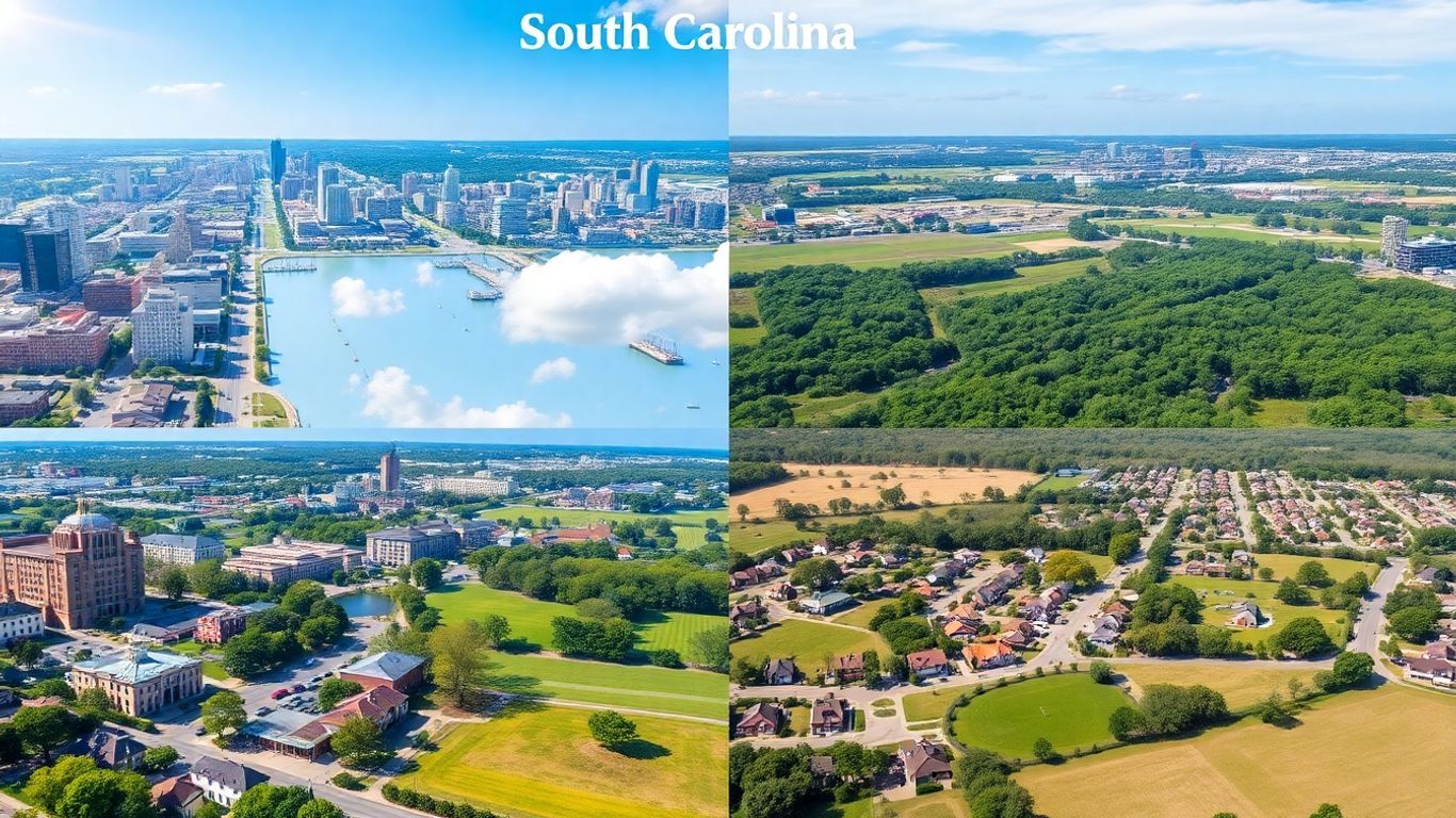 South Carolina city and rural scenes side by side