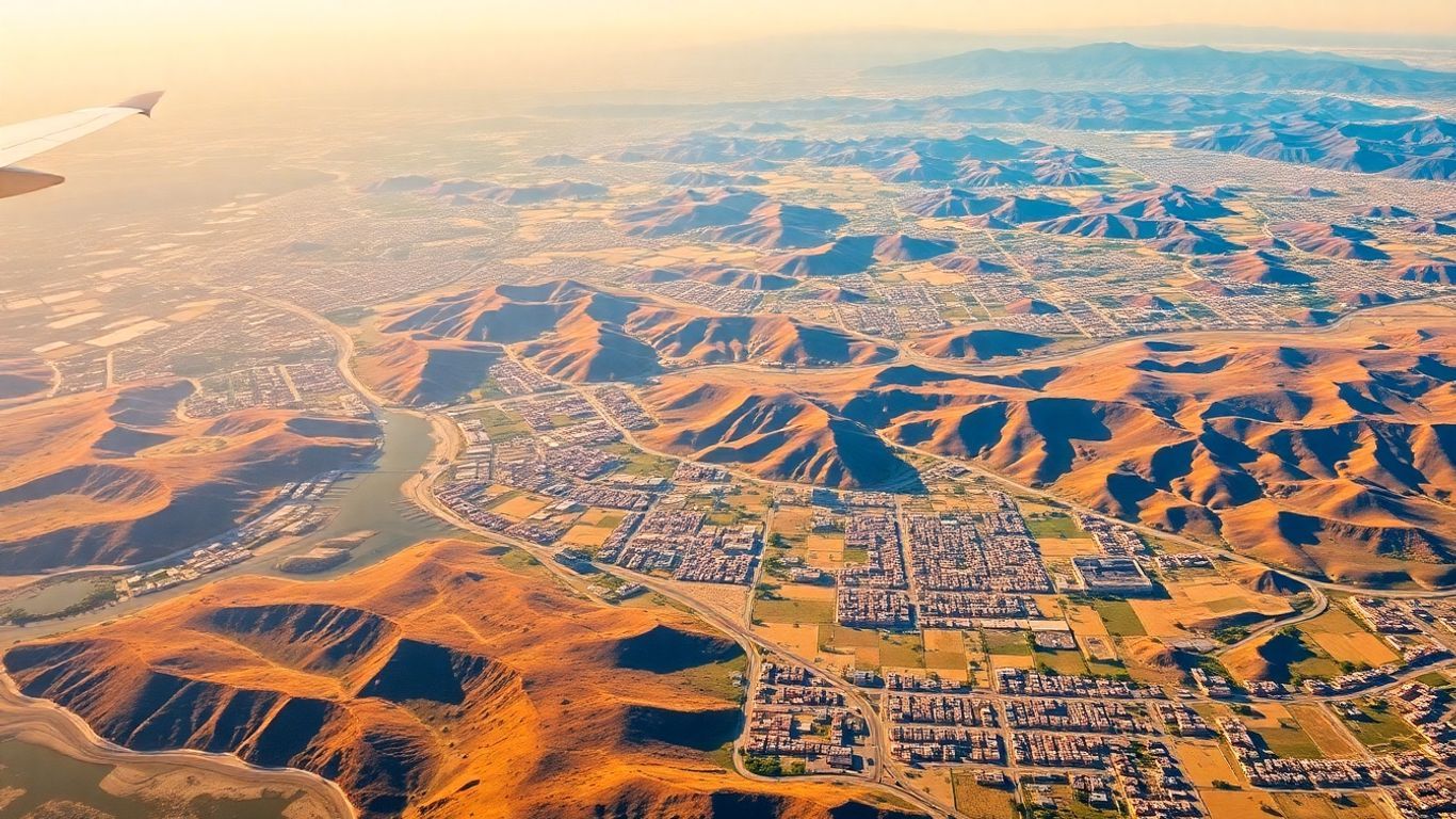Aerial map of California cities and regions.