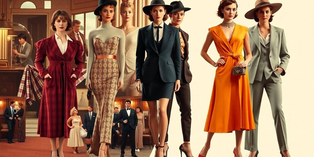 Collage of stylish outfits from fashion movies.