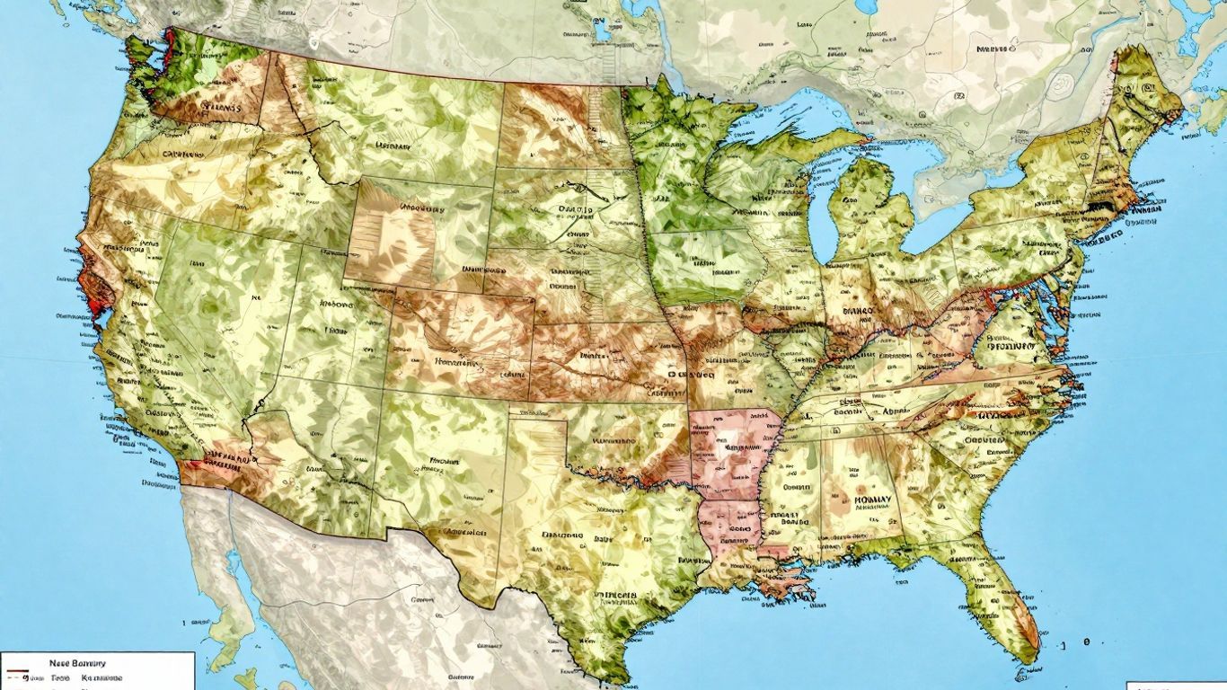 Map of the United States with cities highlighted.