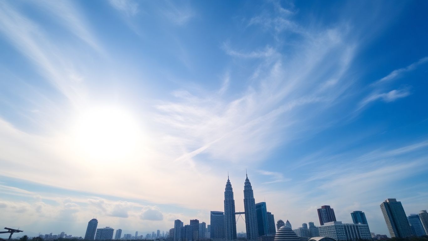 Kuala Lumpur skyline with clouds and sunshine.