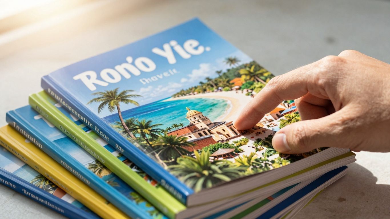 Stack of colorful travel guides ready for adventure.