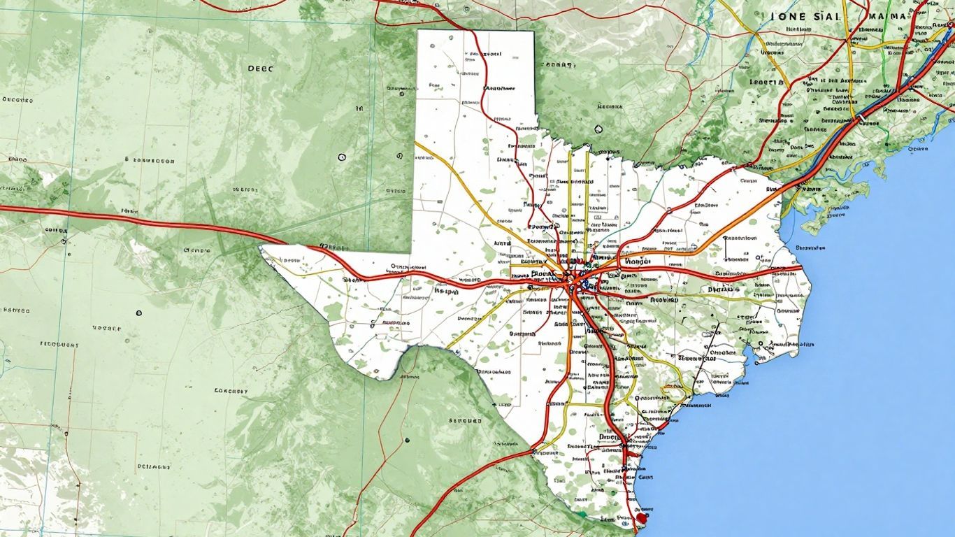 Map of Texas with cities and highways