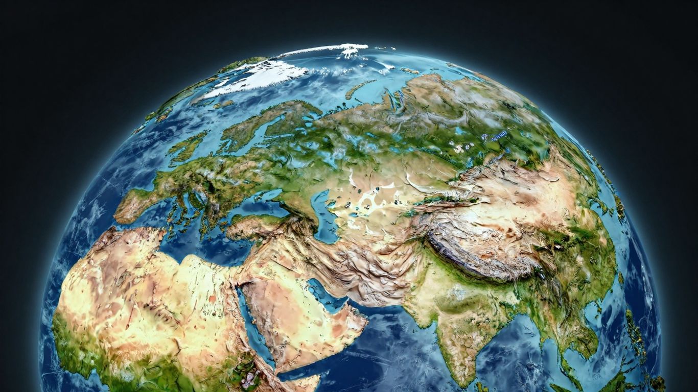 Detailed 3D globe showing continents and oceans.