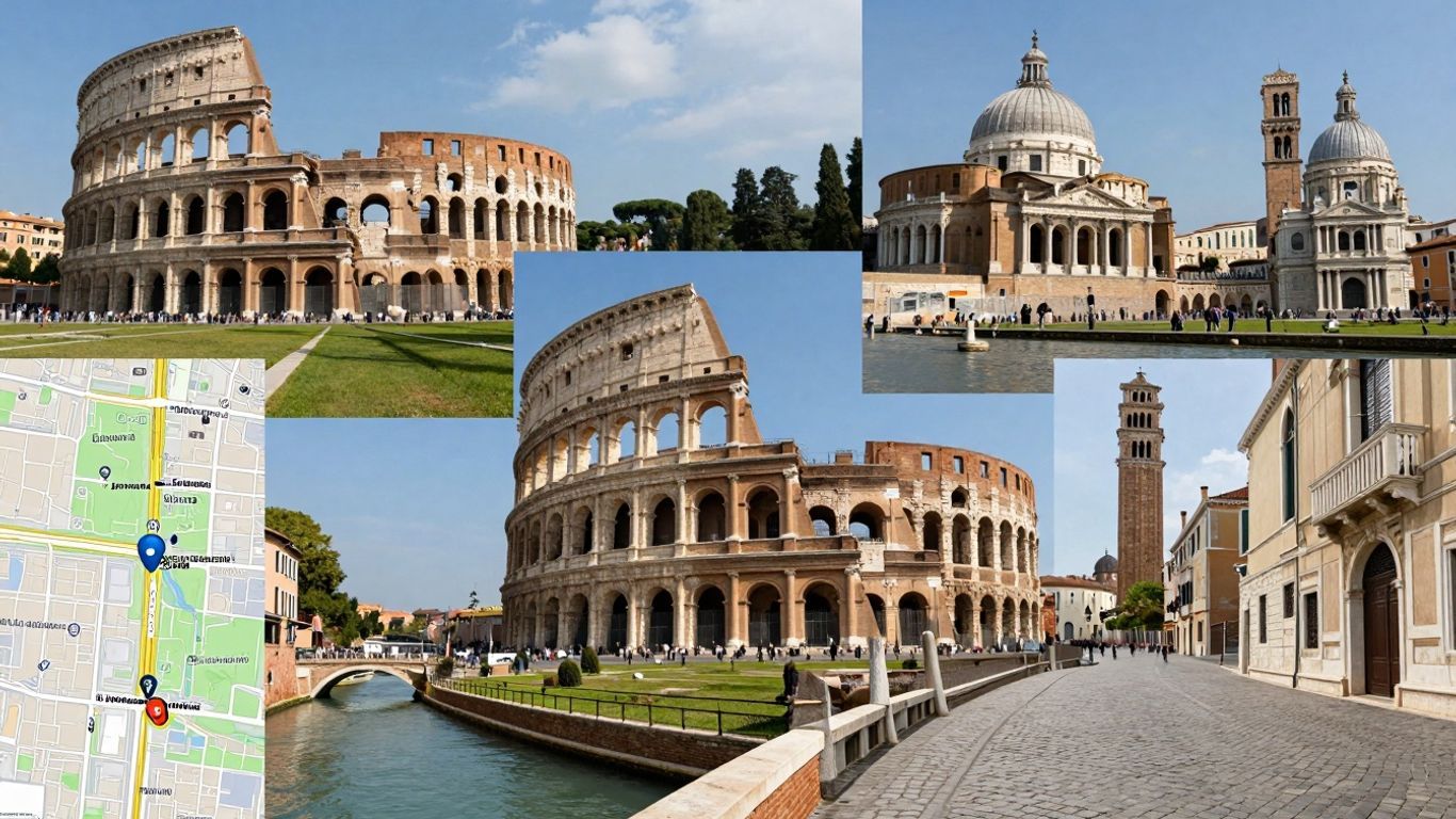 Maps and landmarks of Italian cities for travel.