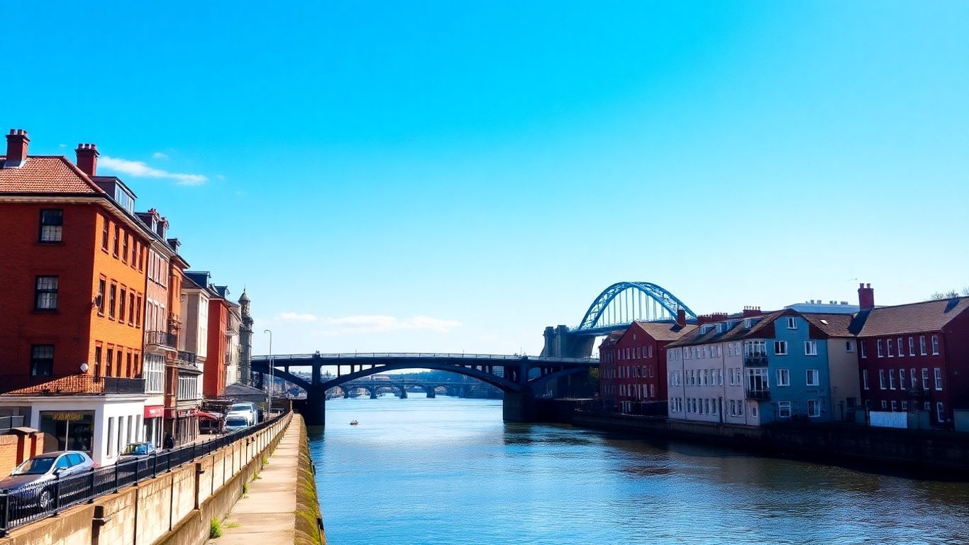 Newcastle Quayside with bridges and river.