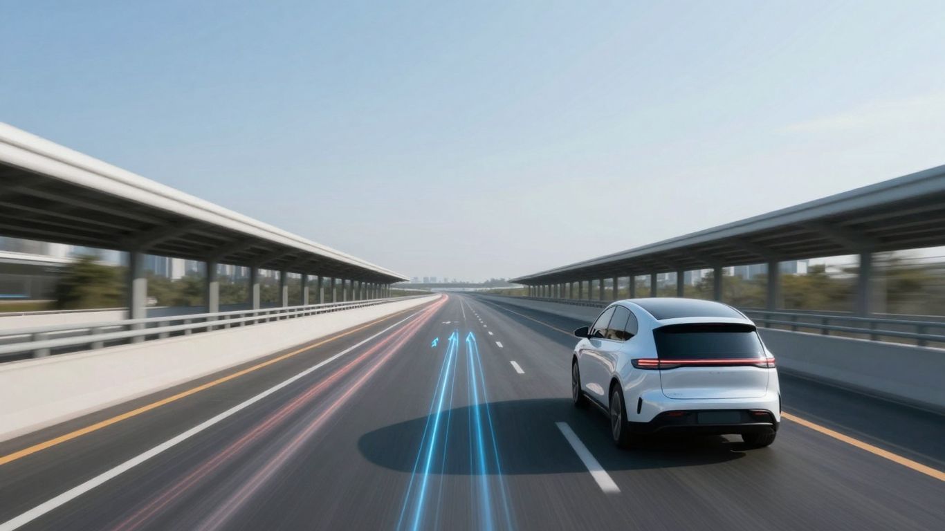 Smart highway with autonomous vehicles and digital light trails.