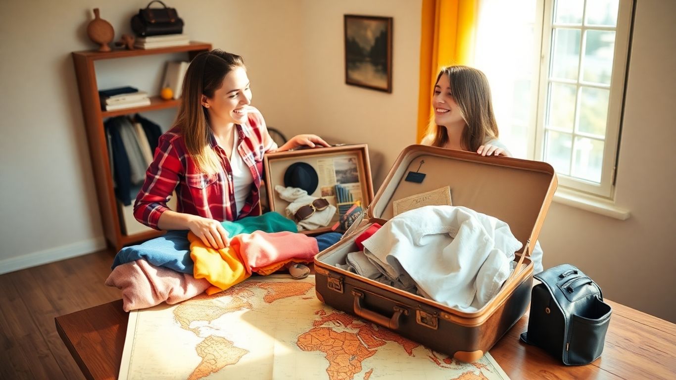 Couple packing suitcase for holiday adventure