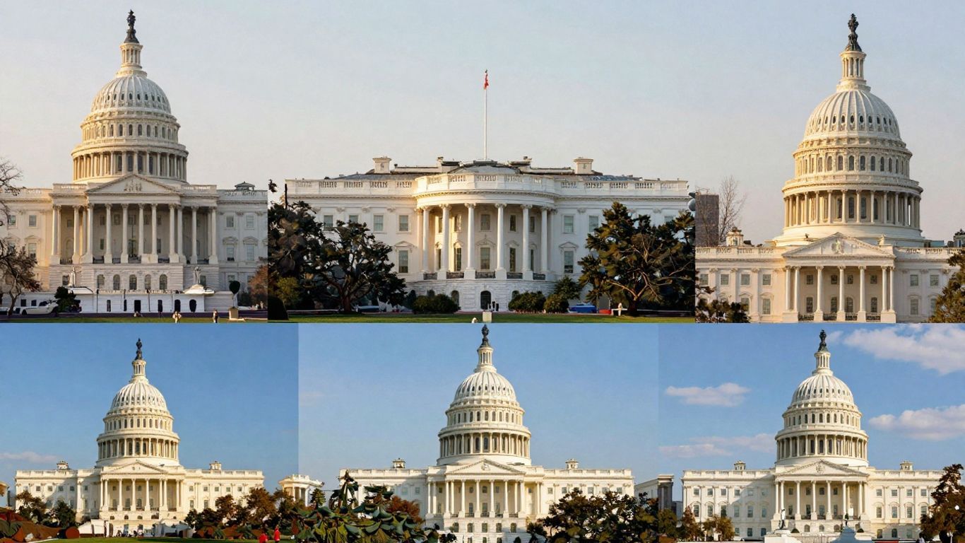 Iconic American capital city landmarks montage.