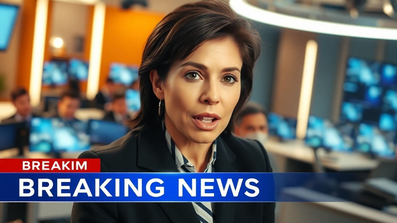 Breaking news anchor delivering urgent updates.