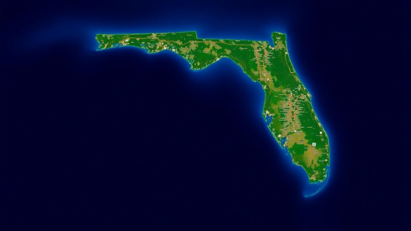 Map of Florida with cities and landmarks.