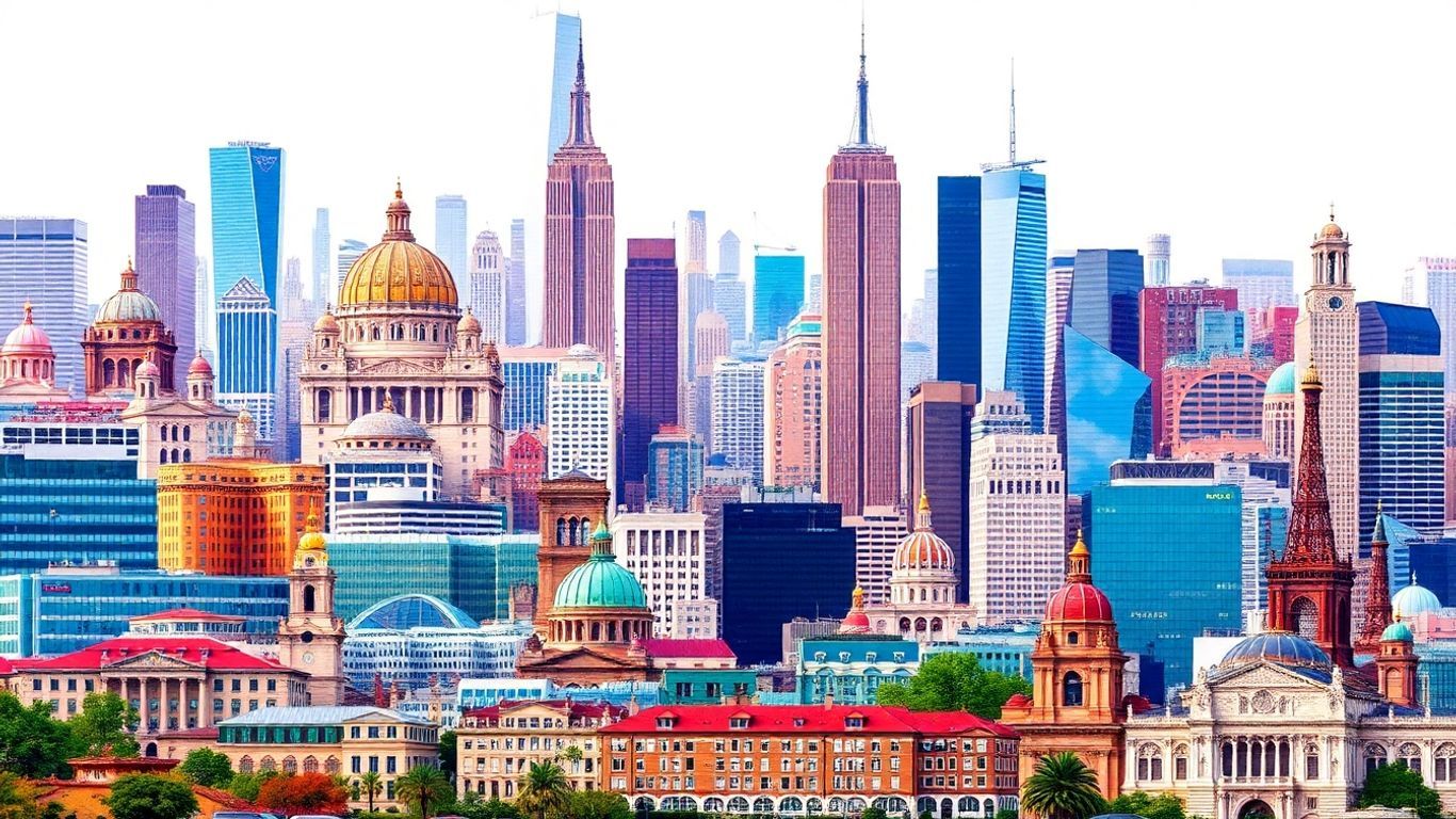 Collage of global city landmarks and skylines.