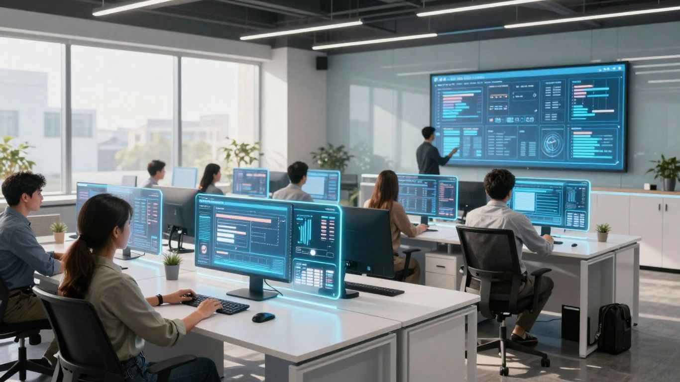 Smart technology optimizing business resource management in a modern office.