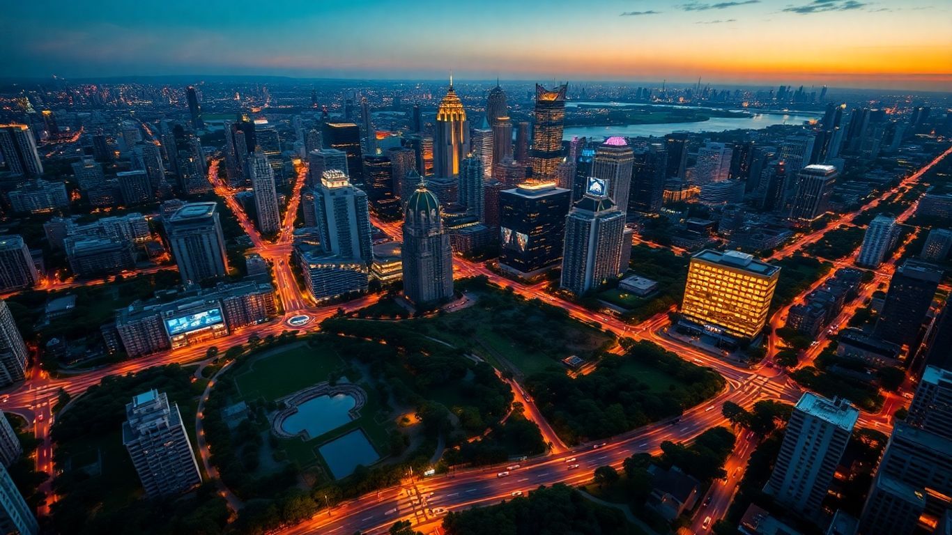 Sprawling cityscape with skyscrapers and roads.