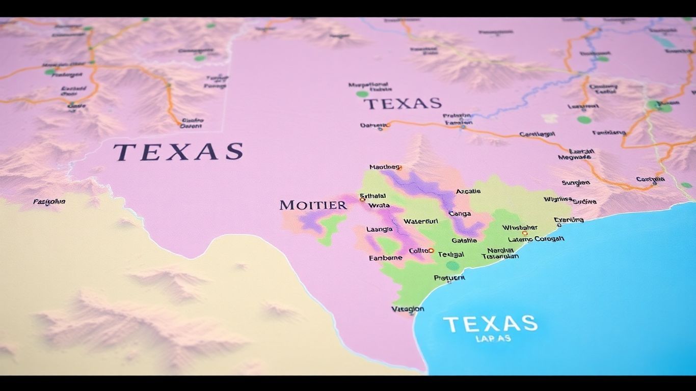 Map of Texas cities and landscapes.