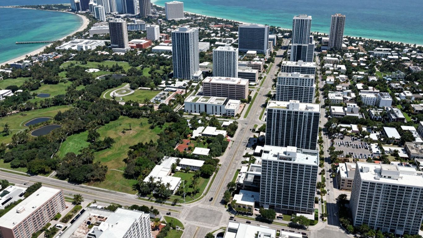 Aerial view of South Florida cities and coastline.