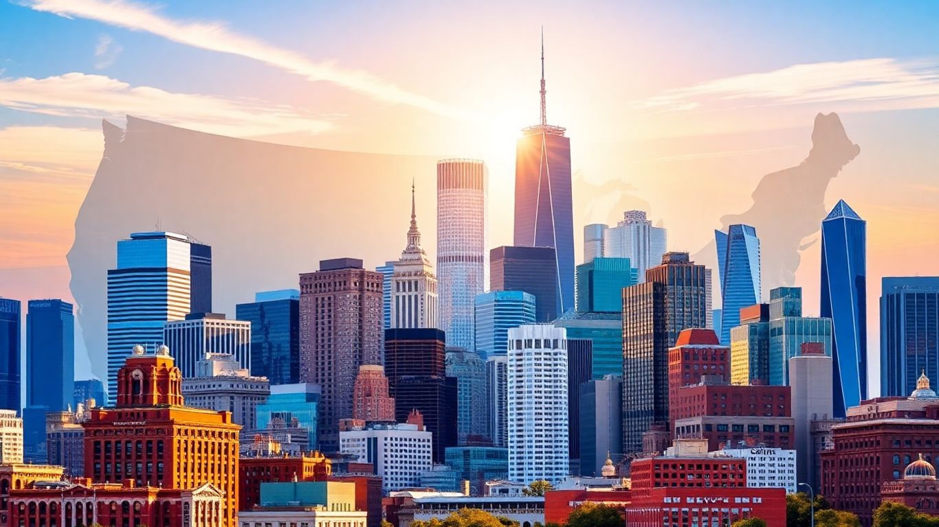 Map of USA cities with skylines.