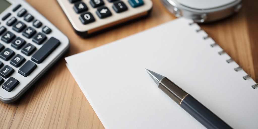 Calculator and notepad on a desk for startup costs.