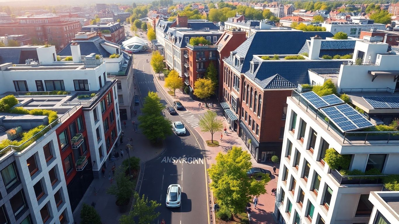 Amsterdam cityscape with smart technology and sustainable infrastructure.