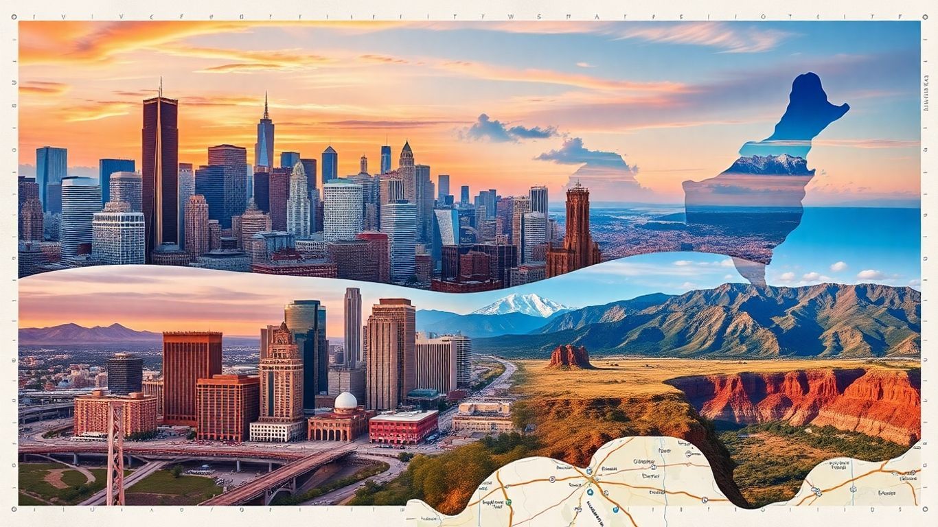 USA maps and cities collage for travel guide.