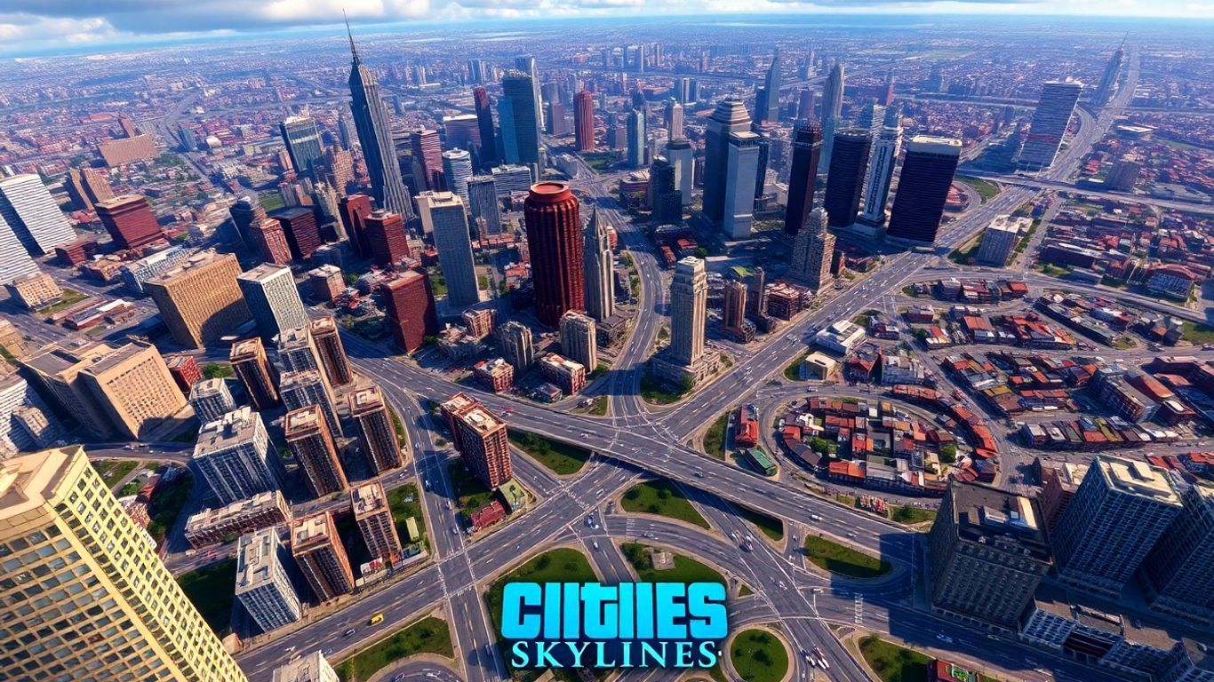 Cities Skylines cityscape with roads and buildings