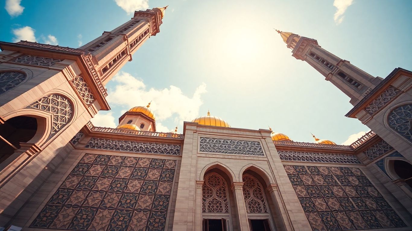 Masjid Malaysia facade with minarets and domes.