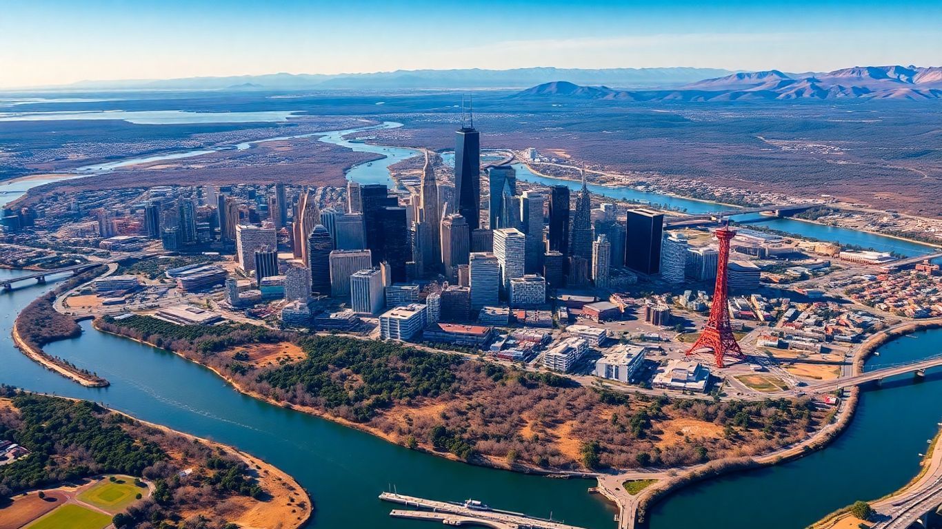 Major US cities and landscapes in a photographic aerial view