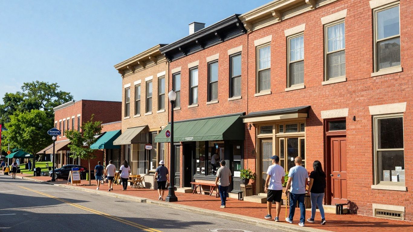 Charming Ohio cityscape with historic buildings and park.