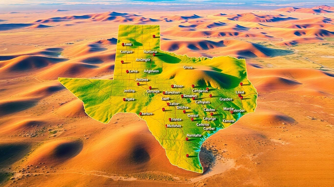 Texas map with cities and locations