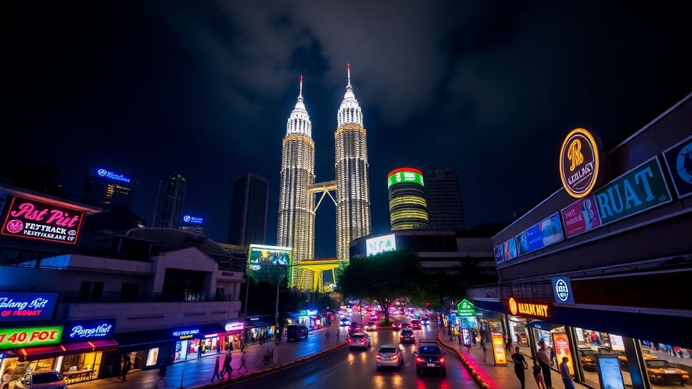 Kuala Lumpur skyline at night with Bukit Bintang lights