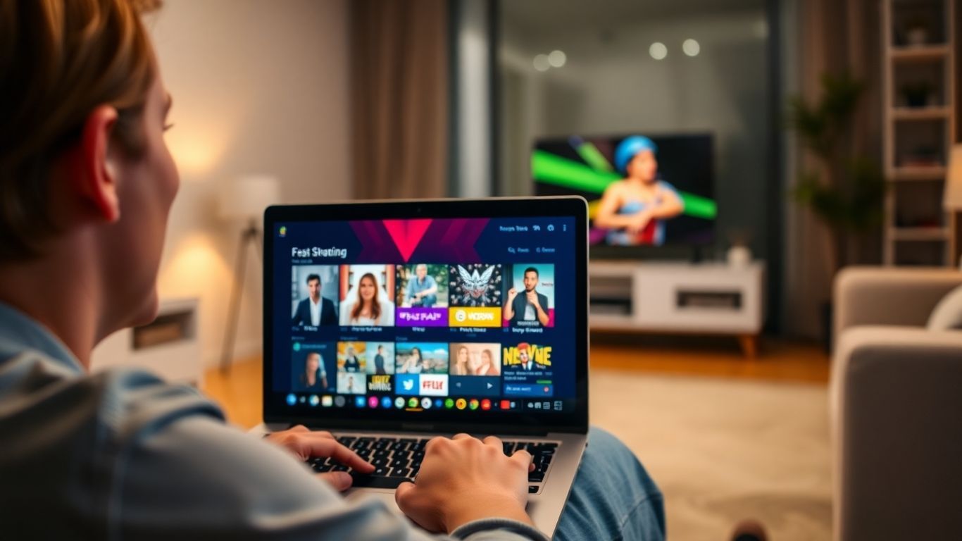 Person streaming content on a laptop.