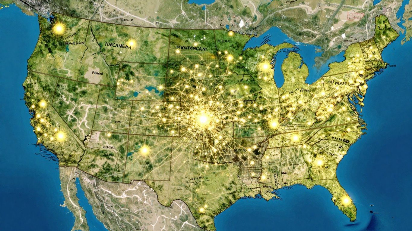 Map of United States with major cities and states.