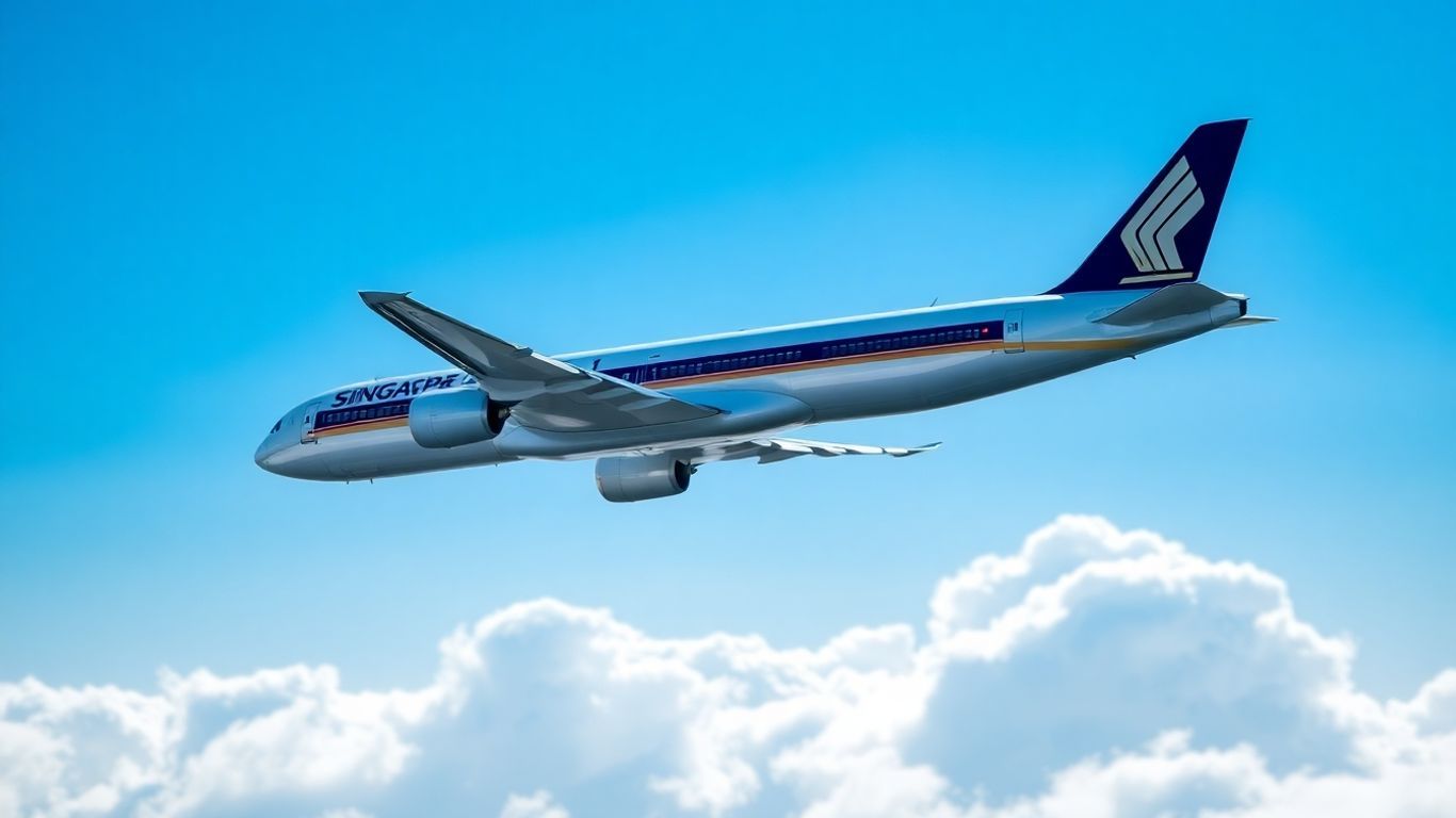 Singapore Airlines airplane in flight.